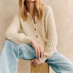 Sezane Cream Cable Knit 100% Cotton Cardigan XS